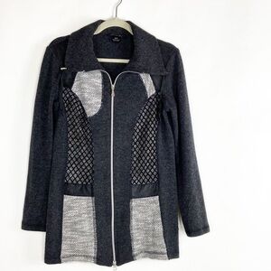 MICHAEL Tyler Full Zip Jacket Gray Black Abstract Patchwork Art To Wear Cardigan